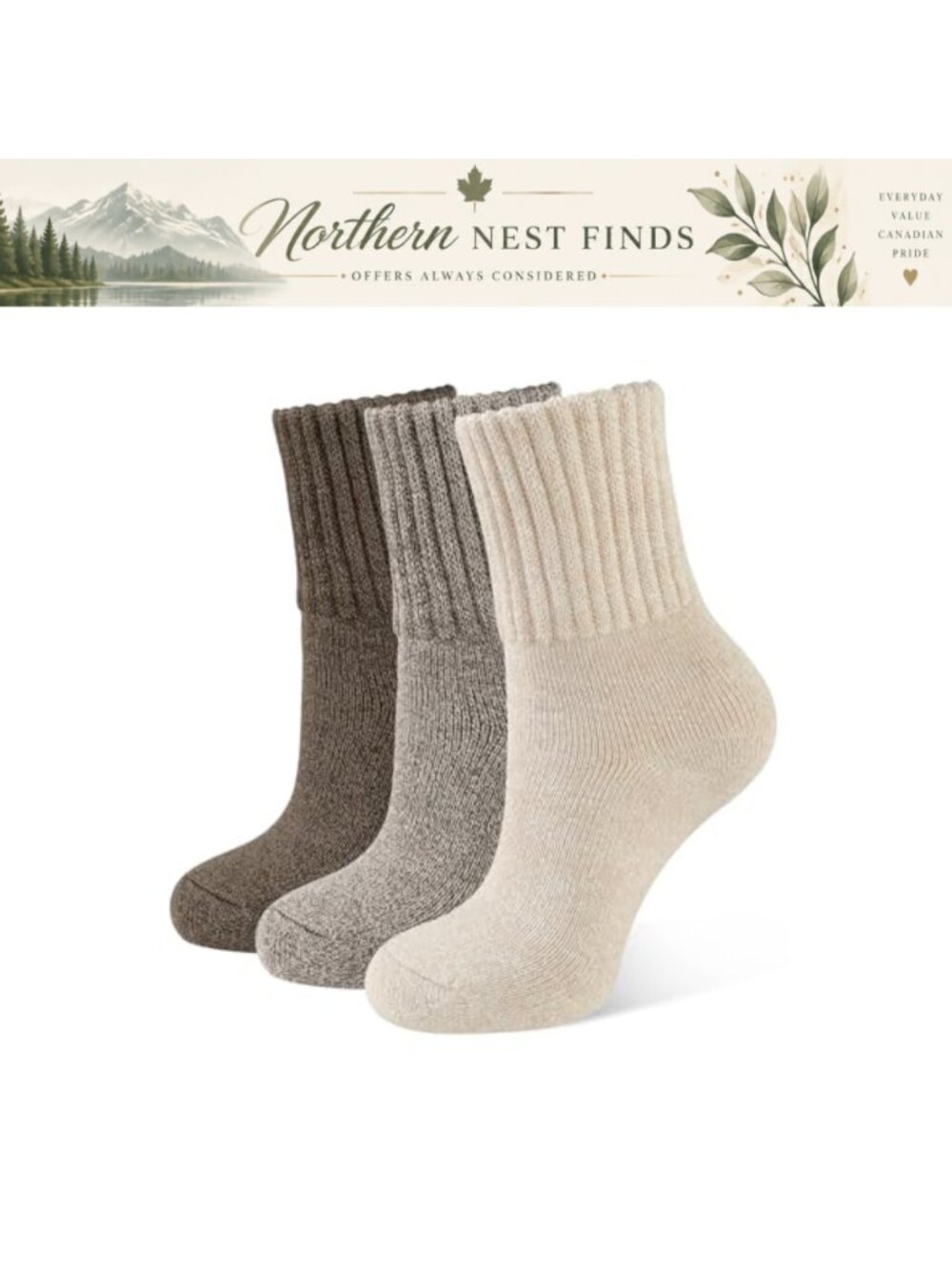 Warm Winter Boot Crew Socks Comfy Cozy 3 Pairs Acrylic Cotton Blend